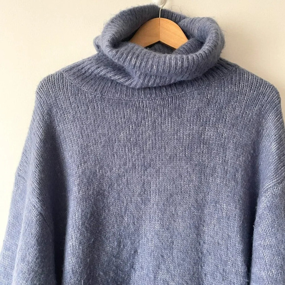 Zara Oversized Knit Turtleneck Sweater Jumper Dusty Blue Size Medium - Picture 4 of 8